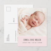 Zachte lichtroze geboorteaankondiging foto ansicht aankondigingskaart (Voorkant / Achterkant)