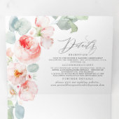 Zachte lichtroze Waterverf bloemen legante bruilof Drieluik Uitnodiging (Binnenzijde eerst)