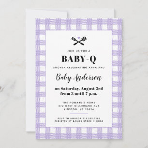 Zachte lila geruite babyshower BBQ Kaart