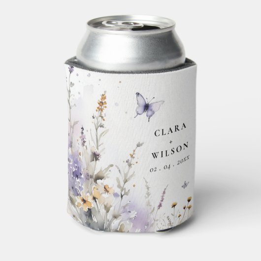 Zachte Lila Wildflower Vlinder Tuin Bruiloft Blikjeskoeler (Blikje Achterkant)