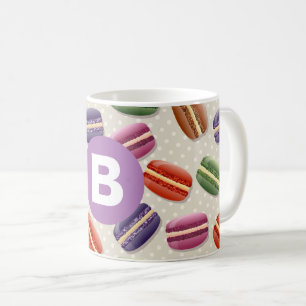 Zachte Macaroon Patroon Stippen Paarse Monogram Koffiemok