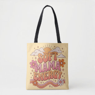 Zachte Mama Energie Retro Bloem Typography Draagtas