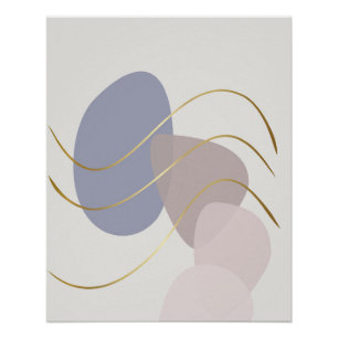 Zachte Mauve en Blauwe Abstract met Gouden Lijnen Perfect Poster