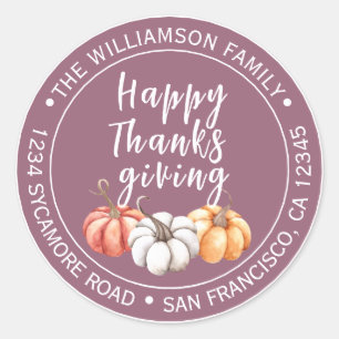 Zachte Mauve Pompoen Thanksgiving Retouradres Ronde Sticker