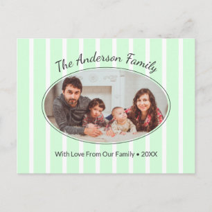 Zachte Mint Gestreepte Aangepaste Familie Foto Jaa Briefkaart