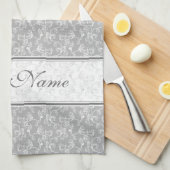 Zachte moderne witte & grijze Damask Theedoek (Quarter Fold)