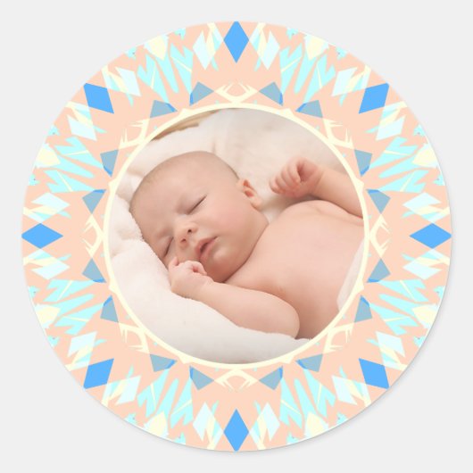 Zachte Mooie Blauwe Aangepaste Foto Moederdag Cade Ronde Sticker (Voorkant)