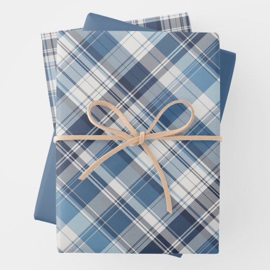 Zachte Navy, Blauw & Wit Plaid Inpakpapier Vel (In situ)