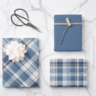 Zachte Navy, Blauw & Wit Plaid Inpakpapier Vel