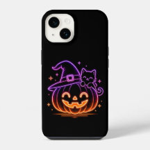 Zachte Neon Halloween Pompoen Kat Hoesje voor Tele