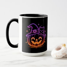 Zachte Neon Halloween Pompoen Kat Koffiemok