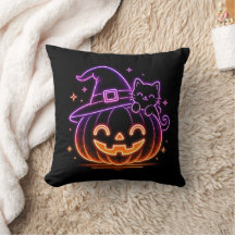 Zachte Neon Halloween Pompoen Kat Kussensloop