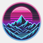 Zachte Neon Mountain Circle - Minimale Retro Glow Ronde Sticker (Voorkant)