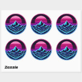 Zachte Neon Mountain Circle - Minimale Retro Glow Ronde Sticker (Vel)