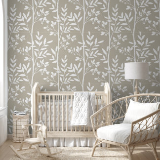 Zachte neutrale beige bloemensilhouet botanische k behang