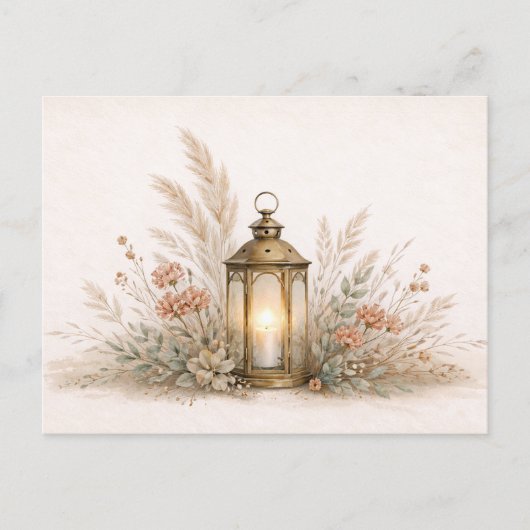 Zachte Neutrale Boho Lantaarn Bloemstuk Briefkaart (Voorkant)