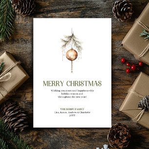 Zachte Neutrale Kerstbal Goud Schrift Feestdagenkaart
