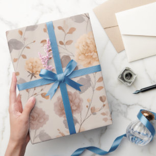 Zachte Neutrale Roze Beige Bloemmotief Cadeaupapier