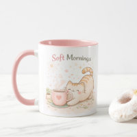 Zachte ochtend Kawaii knuffel kat koffie zoete roz