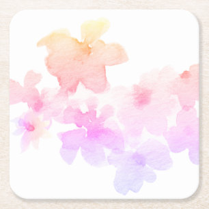 *~* Zachte Ombre Perzik Roze Bloemen Waterverf Vierkante Kartonnen Onderzetter