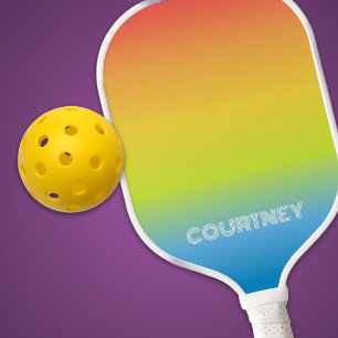 Zachte ombre regenboog strepen gepersonaliseerd pickleball paddle