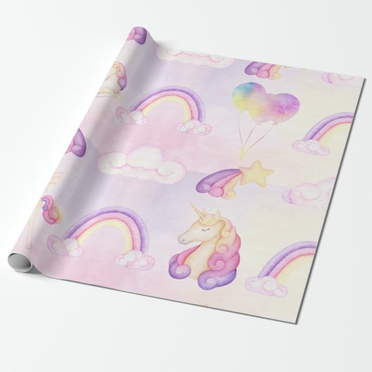 Zachte onderzeese regenbogen, eenhoorns, wolken en cadeaupapier (Uitgerold)