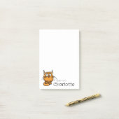 Zachte oranje cartoon kat naam post-it® notes (Op bureau)