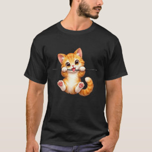 Zachte Oranje Kat Hangend Spelend Draad Illustrati T-shirt