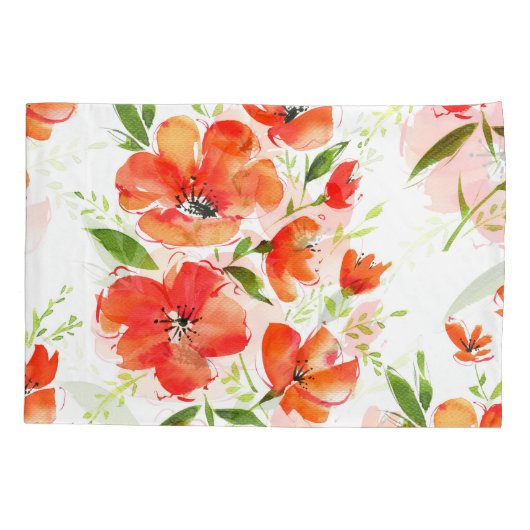 Zachte Oranje Poppies Waterverf Patroon Kussensloop (Achterkant)