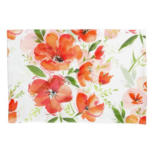 Zachte Oranje Poppies Waterverf Patroon Kussensloop (Voorkant)