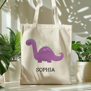 Zachte Paarse Dinosaur Persoonlijke Boodschappenta Tote Bag