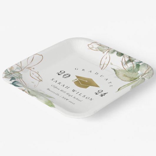 Zachte pasta Gold Green Foliage Graduage Cap Papieren Bordje (Gebogen)