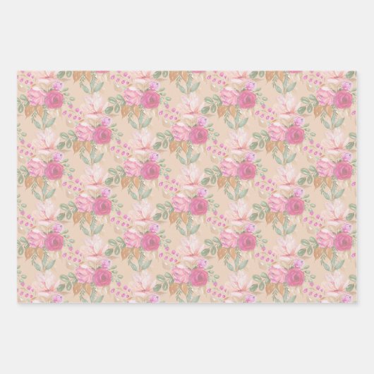 Zachte pasteellenteset van bloemen inpakpapier vel (Voorkant 3)