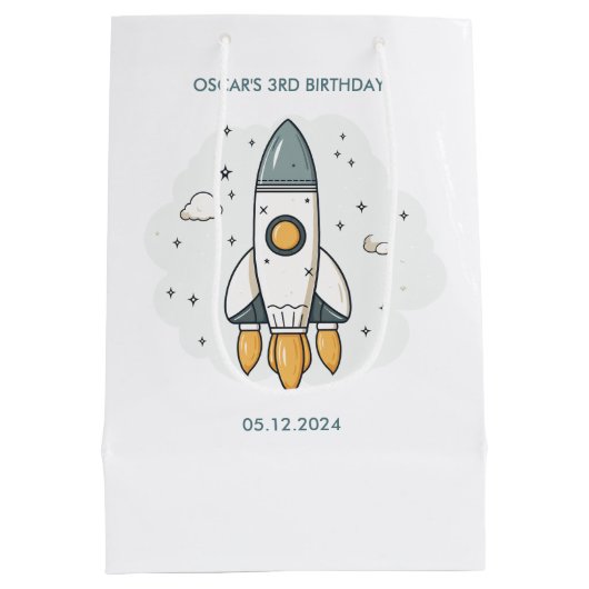 Zachte Pastel Beige Raketschip Medium Cadeauzakje (Achterkant)