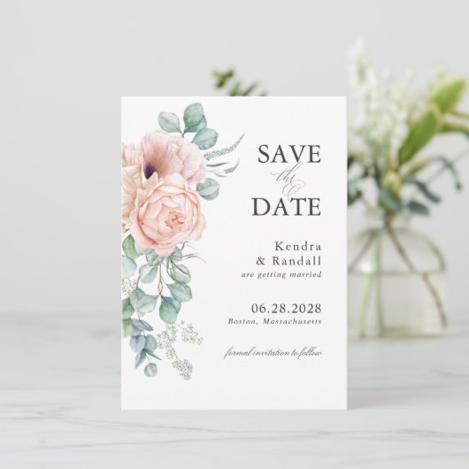 Zachte Pastel Bloemen Bruiloft Save the Date (Staand voorkant)