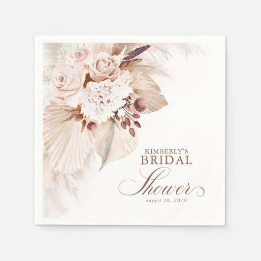 Zachte Pastel Bloemige Pampas Gras Bruidsdouche Servet (Voorkant)
