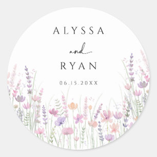 Zachte Pastel Bloemige Wilde Bloem Bruiloft Ronde Sticker