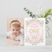 Zachte Pastel Blush Flower Glitter 1e Verjaardag M Kaart (Staand voorkant)