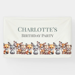Zachte Pastel Bos Dieren Voor Kinderen Verjaardag Spandoek