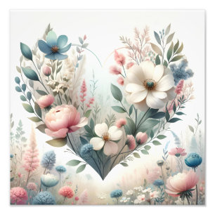 Zachte Pastel Botanische Bloemrijke Weide Foto Afdruk