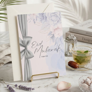 Zachte Pastel Eid Mubarak Wenskaart Elegante Bloem Kaart