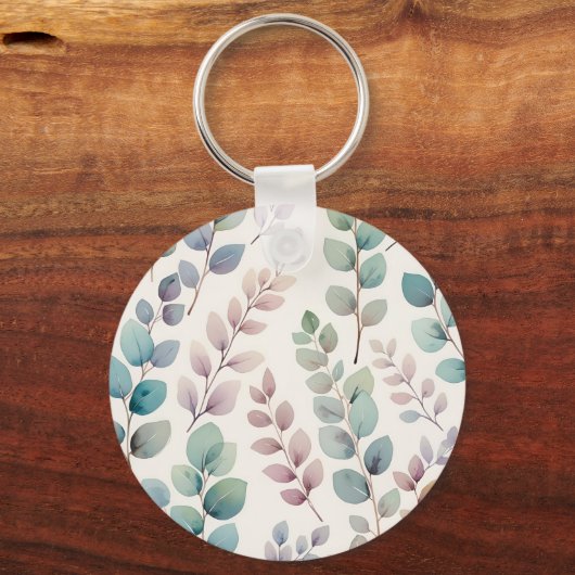 Zachte pastel eucalyptus verlaat postsleutel sleutelhanger (Achterkant)