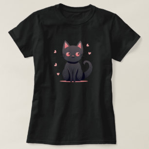 Zachte Pastel Goth Zwarte Kat met Roze Hartjes T-s T-shirt