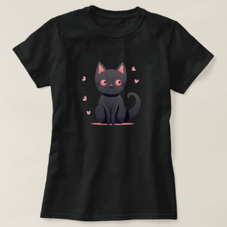 Zachte Pastel Goth Zwarte Kat met Roze Hartjes T-s T-shirt