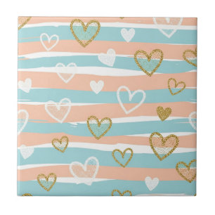 Zachte Pastel Hart Streep Gouden Accent Baby Stijl Tegeltje