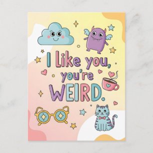 Zachte Pastel Kat Monster Kawaii Kunst Briefkaart