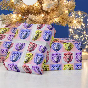 Zachte Pastel Kleur Leeuwenkop Geruit Patroon Ontw Cadeaupapier