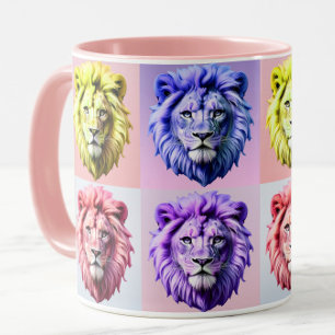 Zachte Pastel Kleur Leeuwenkop Geruit Patroon Ontw Mok