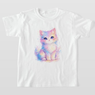 Zachte Pastel Kleuren Galaxy Kat T-Shirt
