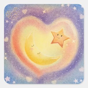 Zachte Pastel Maan Ster Dromerig Hemelontwerp Vierkante Sticker